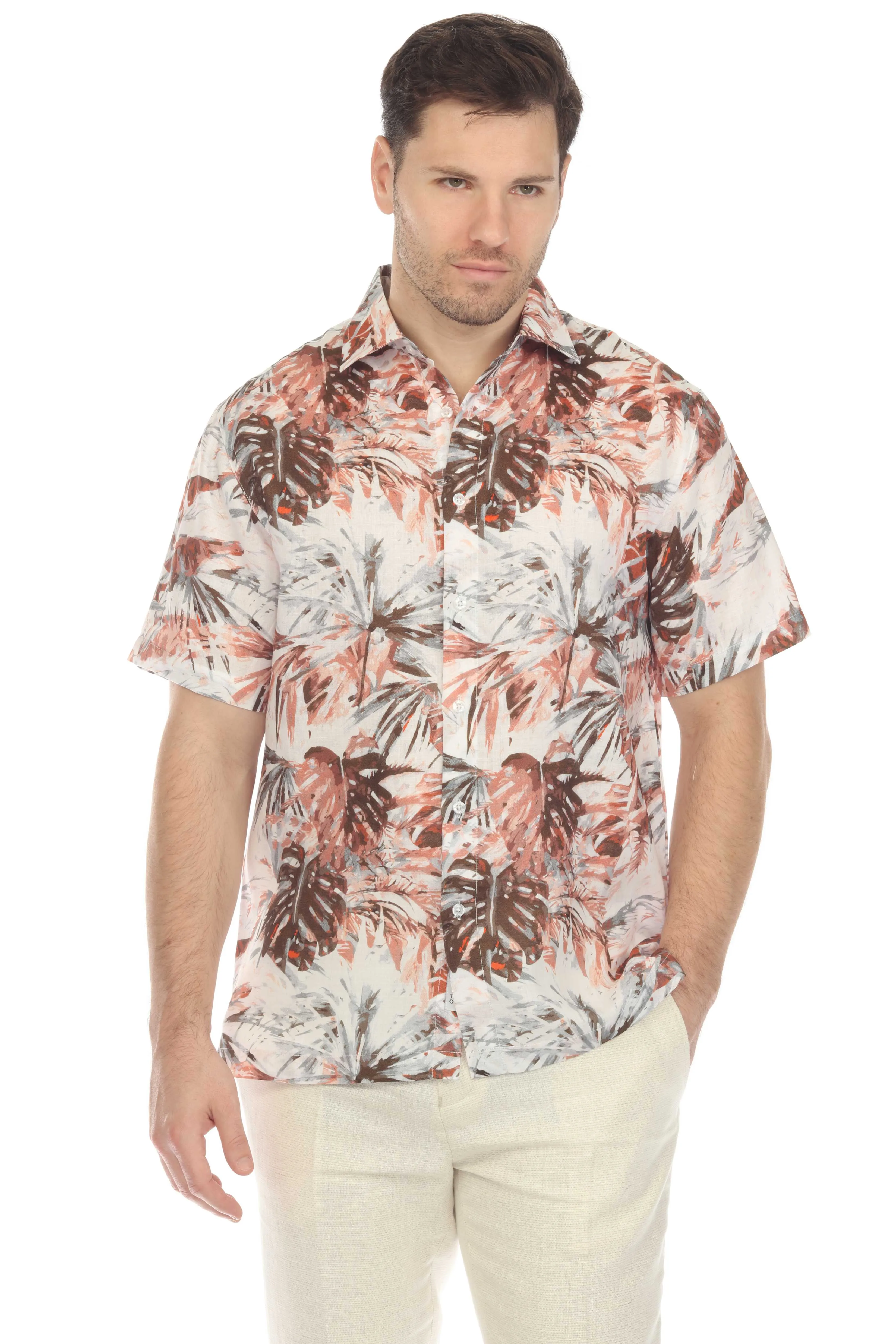 100% Linen Natural Hawaiian Short Sleeve Shirt