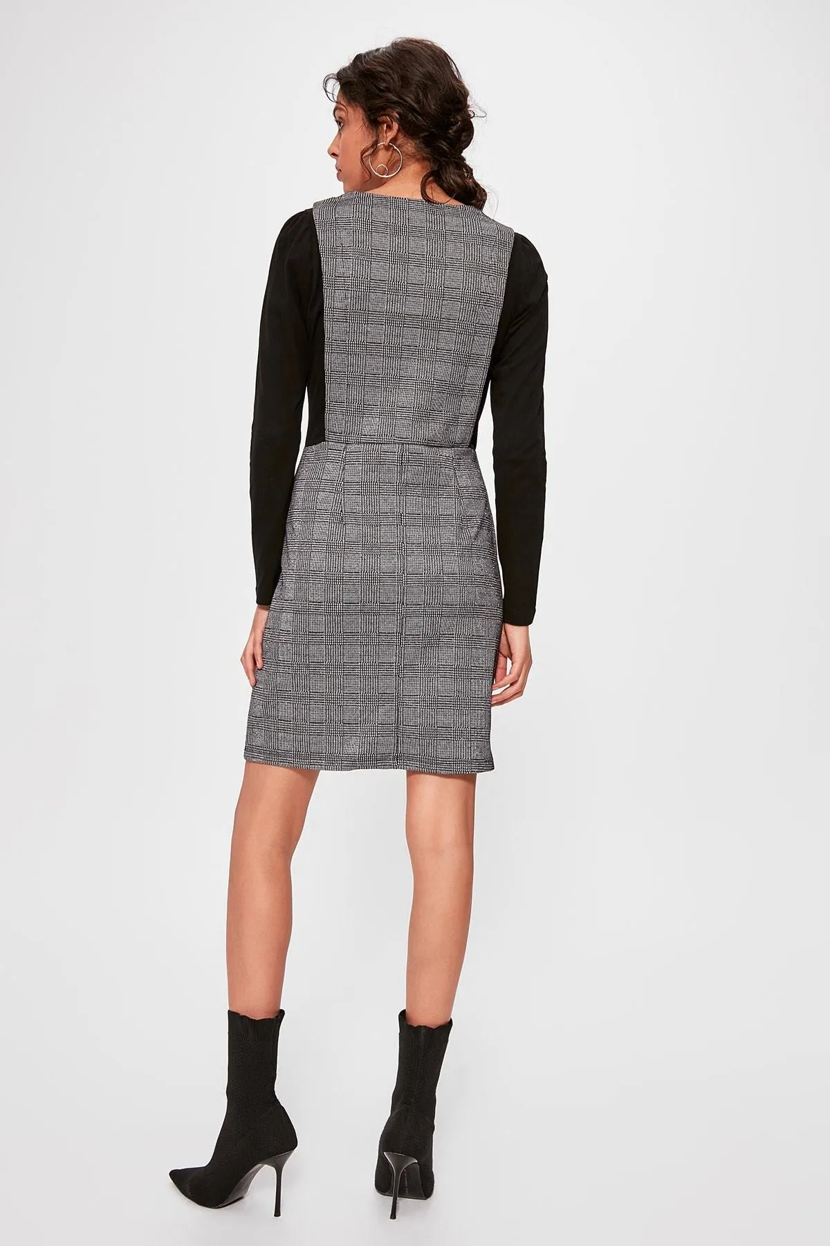 13084 Grey Plaid Gilet Knitted Dress