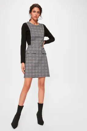 13084 Grey Plaid Gilet Knitted Dress