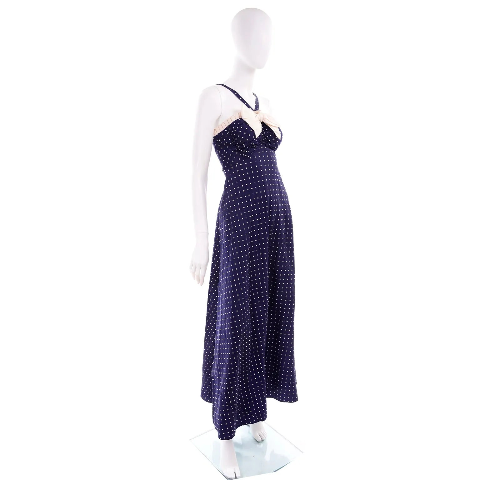 1940s Navy Blue & White Polka Dot Halter Dress w/ Bolero Jacket