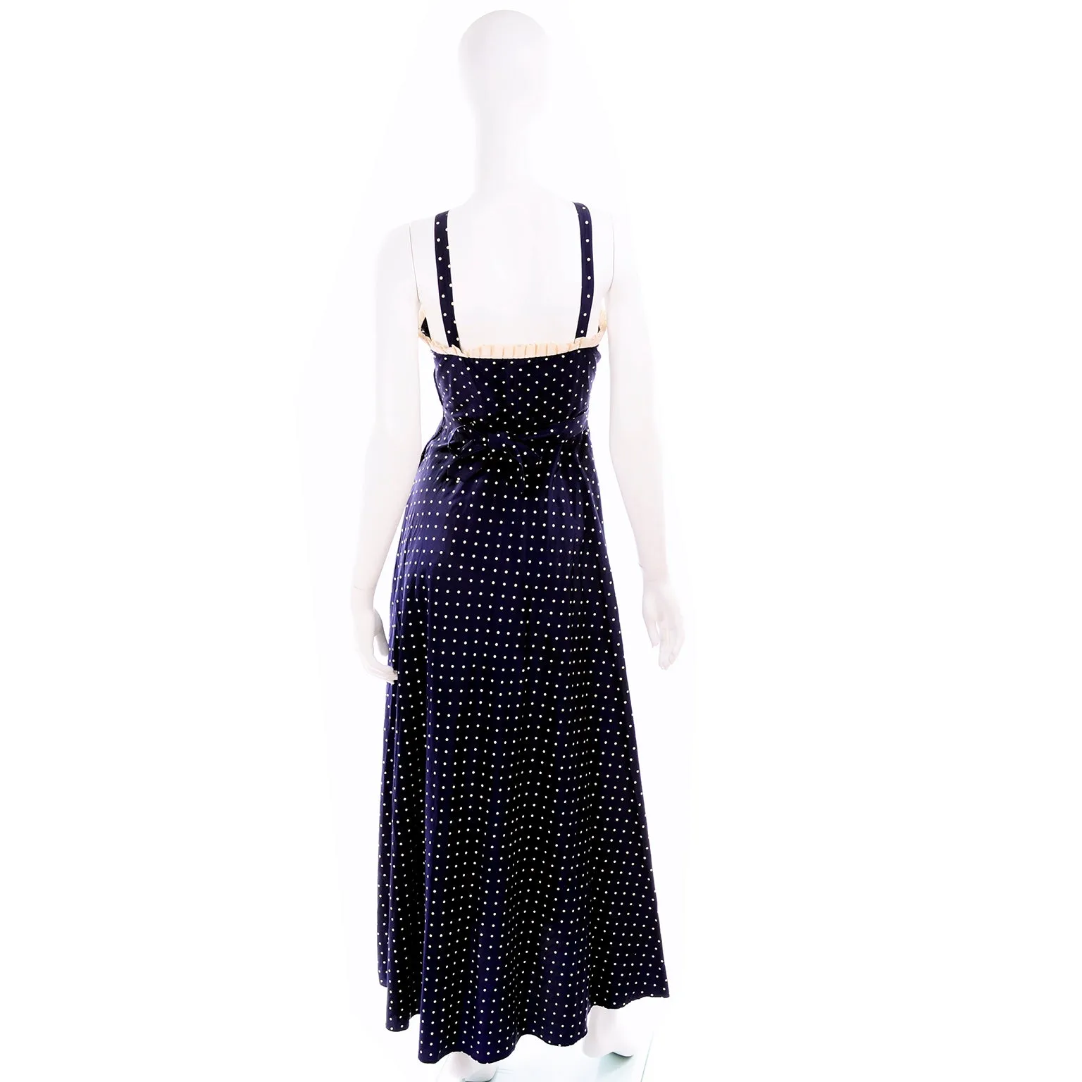 1940s Navy Blue & White Polka Dot Halter Dress w/ Bolero Jacket