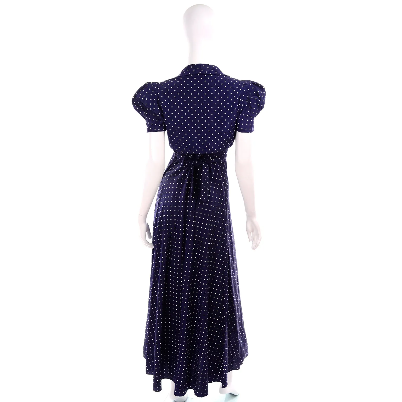 1940s Navy Blue & White Polka Dot Halter Dress w/ Bolero Jacket