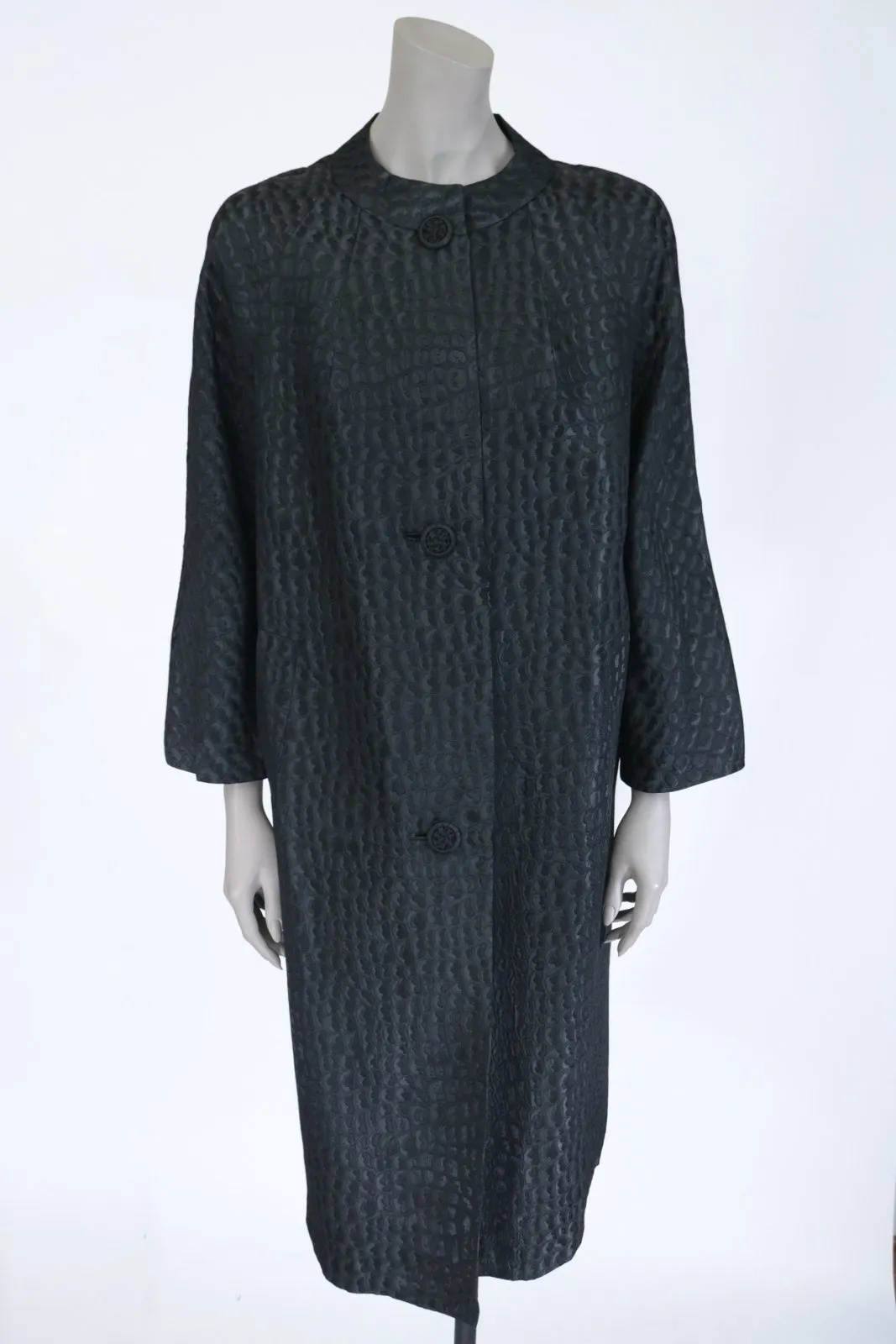 1960s Croc Embossed Collarless Balmacaan Overcoat