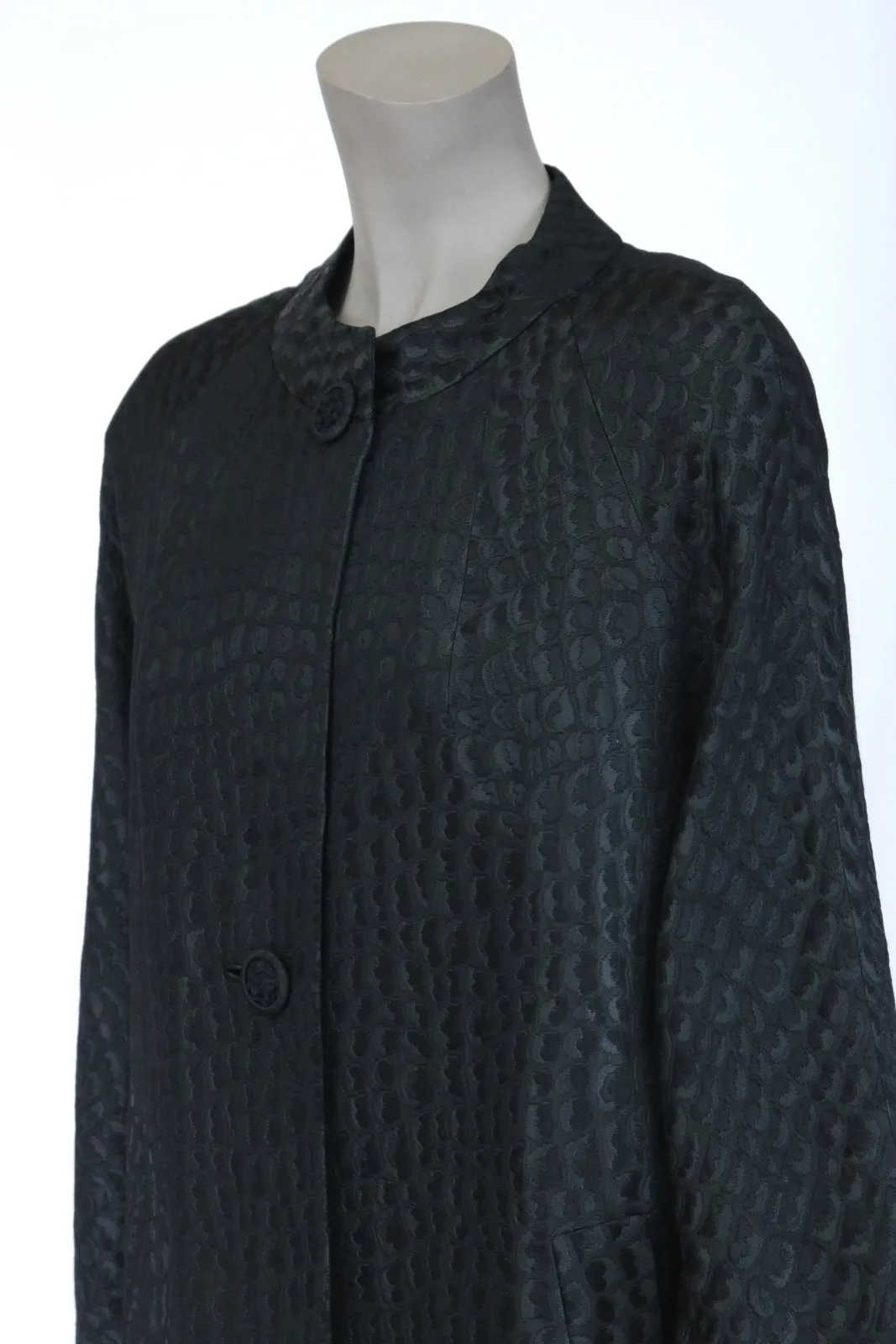 1960s Croc Embossed Collarless Balmacaan Overcoat