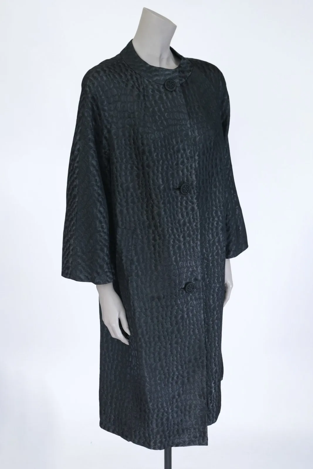 1960s Croc Embossed Collarless Balmacaan Overcoat