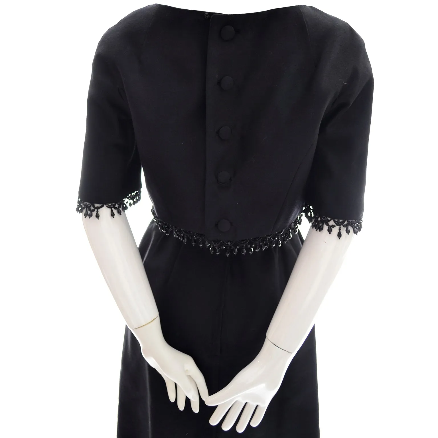 1960s Edward Abbott Vintage Black Dress w/ Beaded Cropped Bolero Jacket