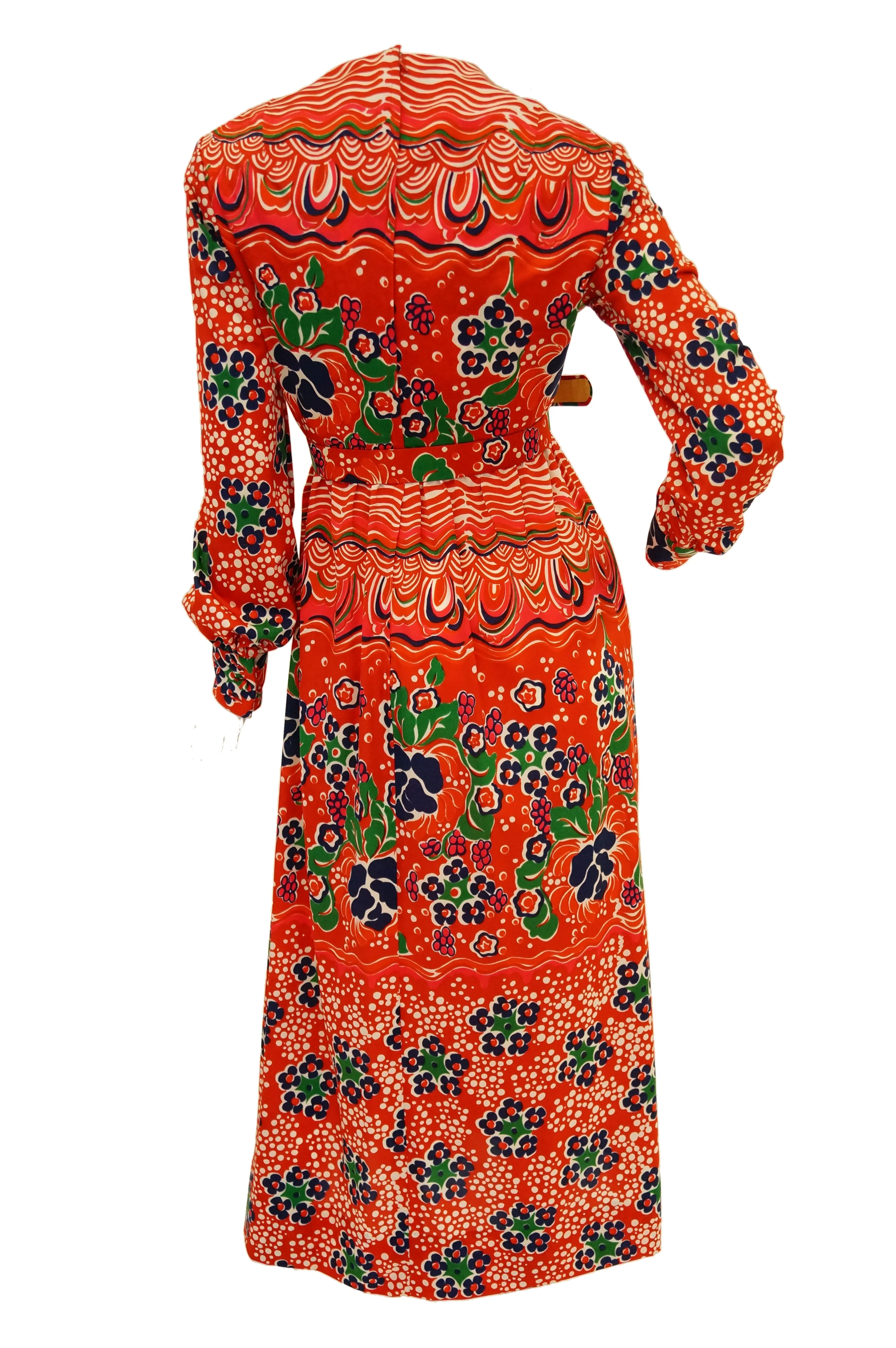 1970s Joan Leslie Red Floral Knit Wear Maxi Dress