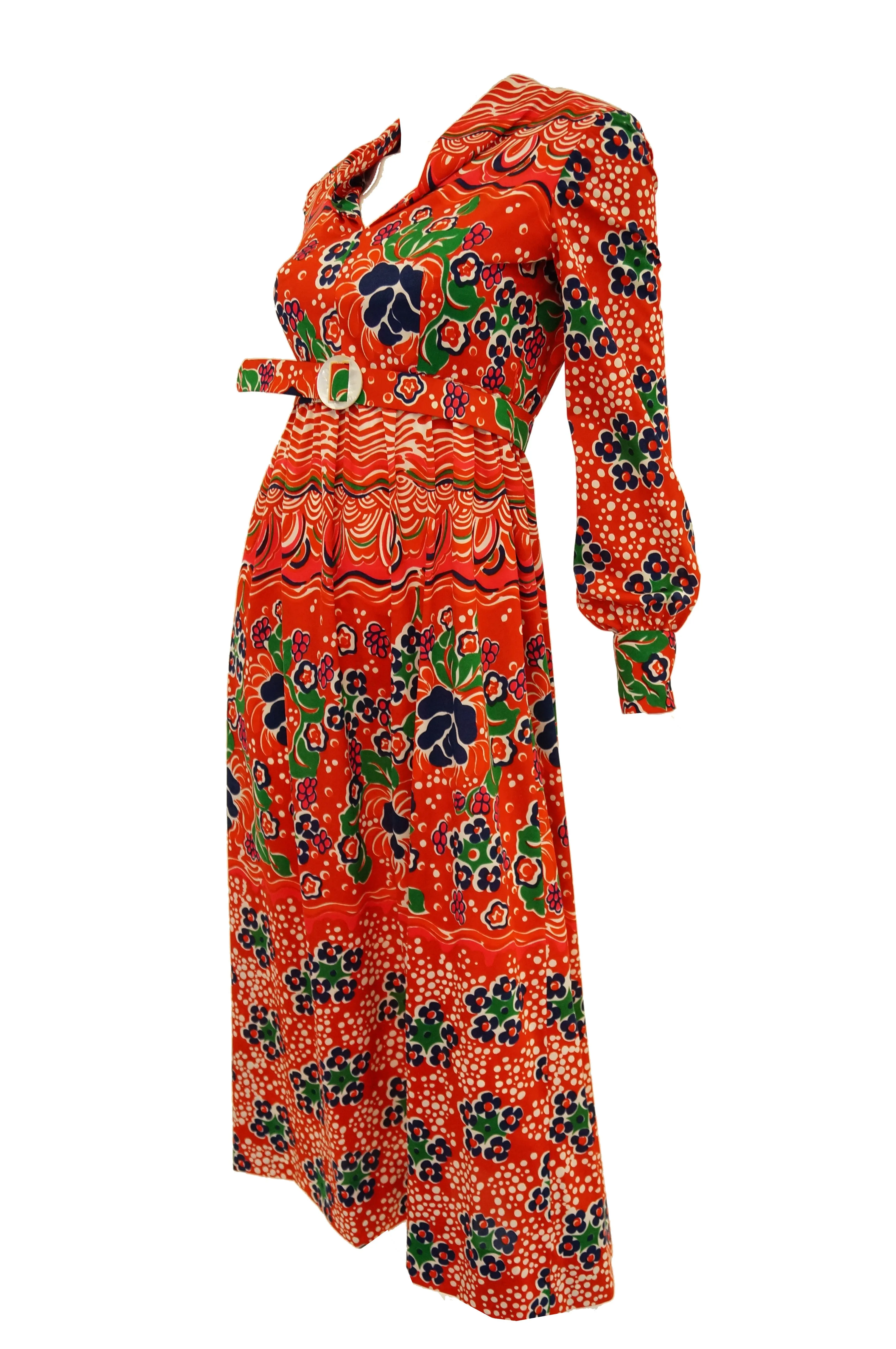 1970s Joan Leslie Red Floral Knit Wear Maxi Dress