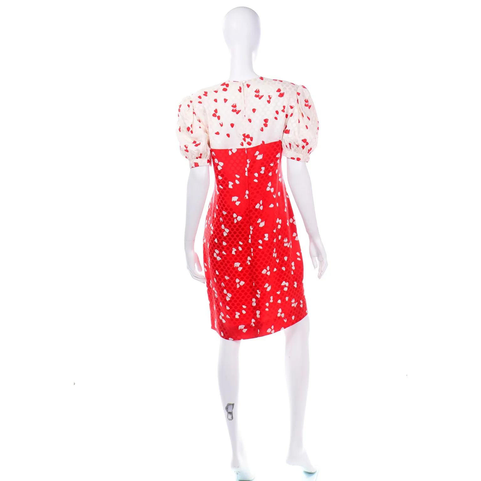 1980s David Hayes Red & White Print Dress & Cropped Jacket