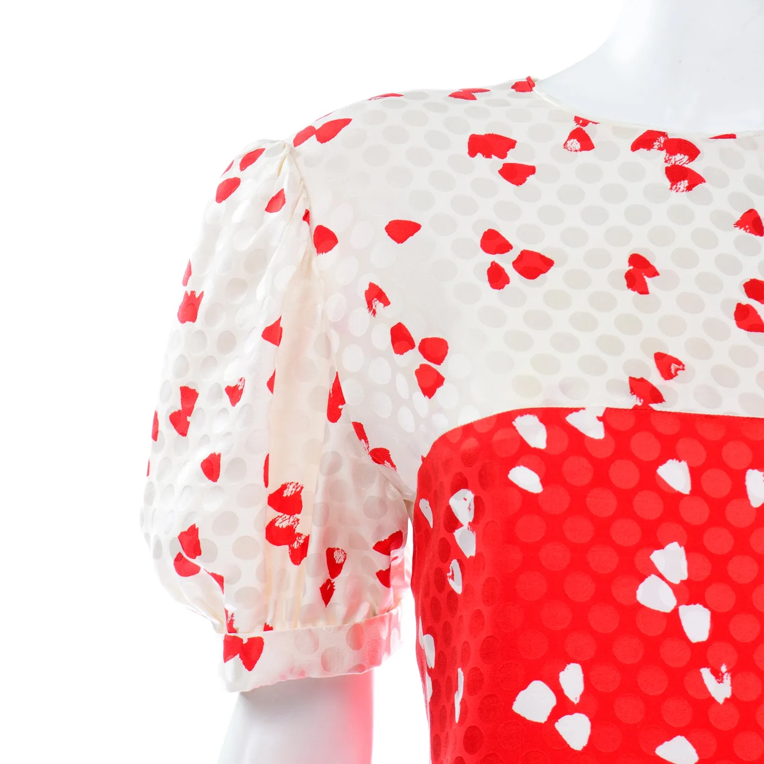 1980s David Hayes Red & White Print Dress & Cropped Jacket