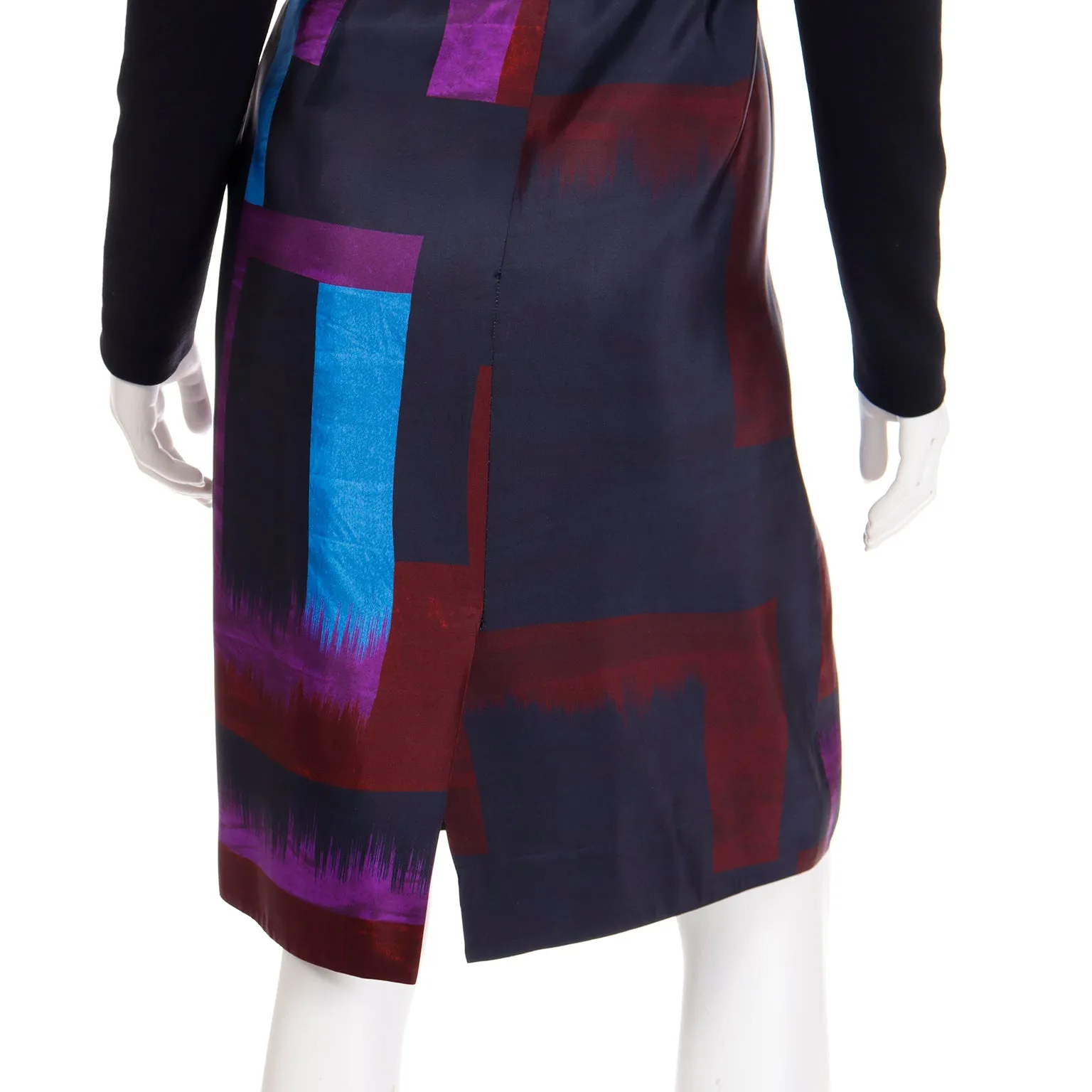 2010s Oscar de la Renta Purple & Blue Colorful Abstract Print Silk Dress