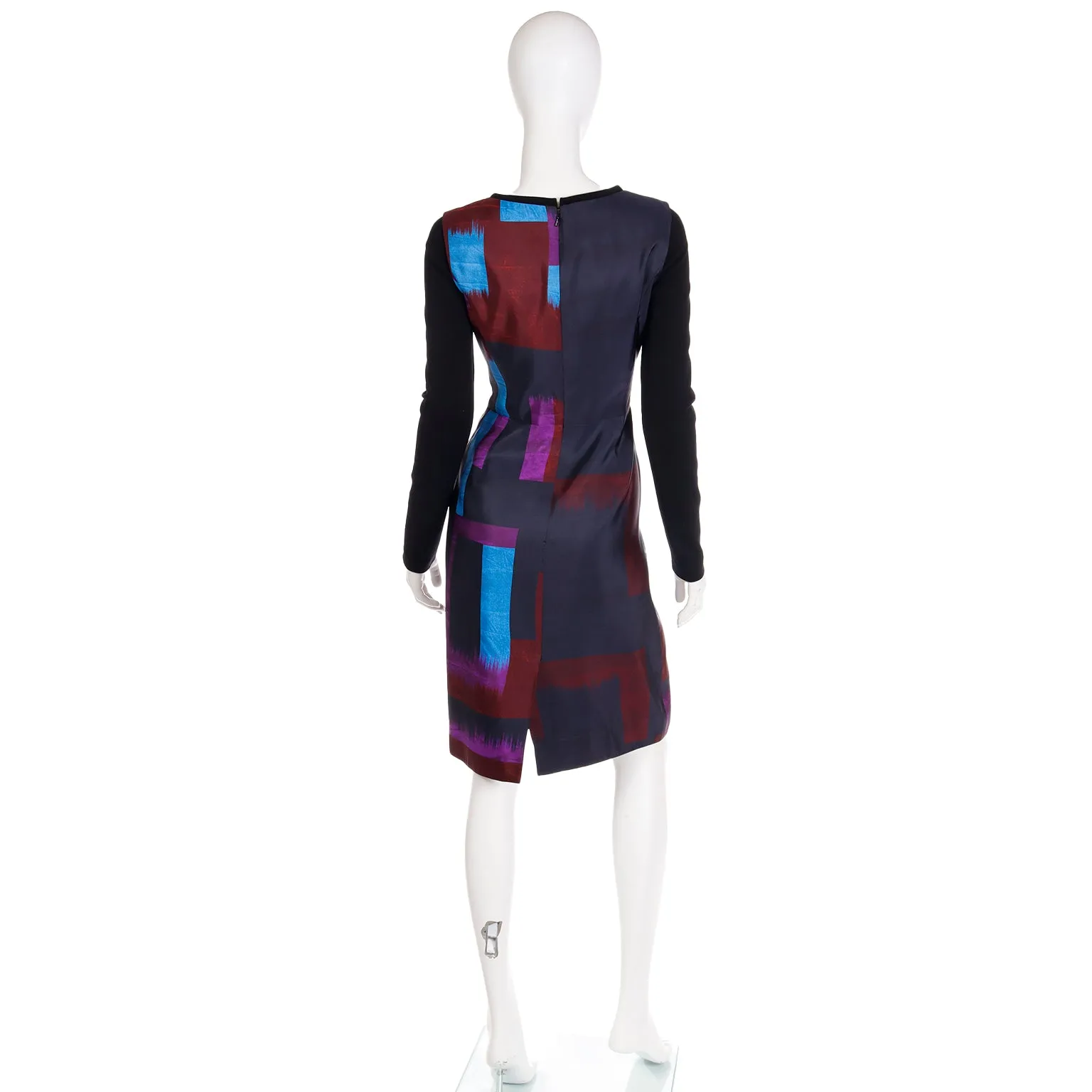 2010s Oscar de la Renta Purple & Blue Colorful Abstract Print Silk Dress