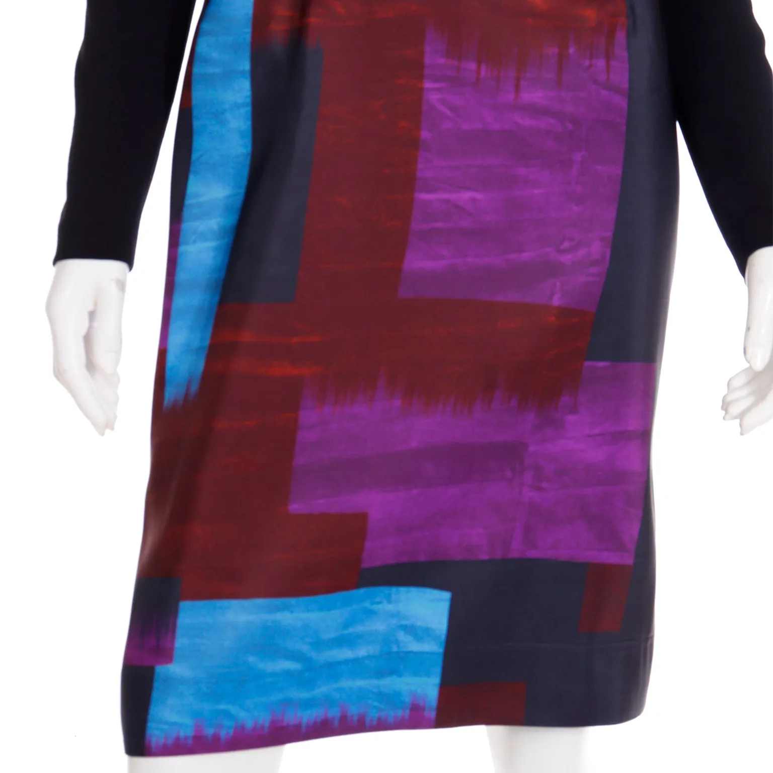 2010s Oscar de la Renta Purple & Blue Colorful Abstract Print Silk Dress