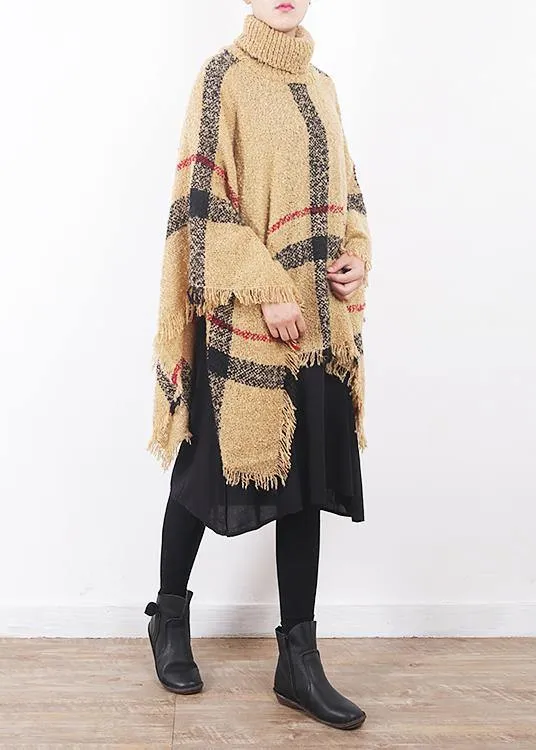 2019 yellow original cloak shawl plaid high neck oversize sweater