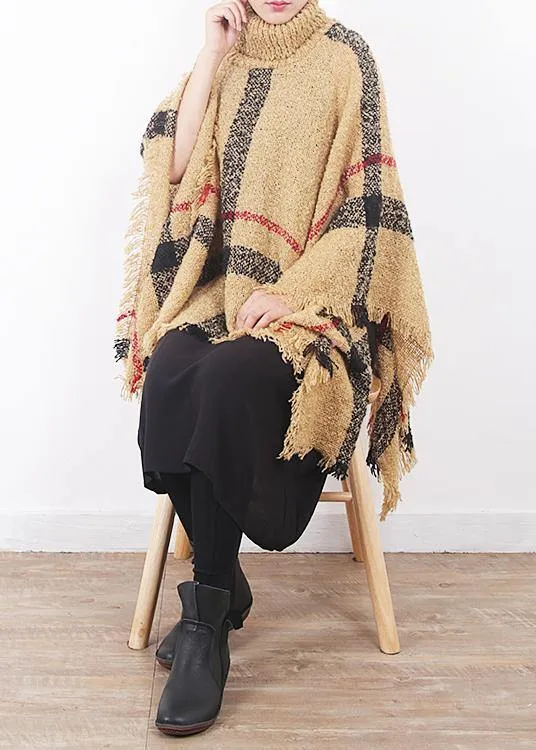 2019 yellow original cloak shawl plaid high neck oversize sweater