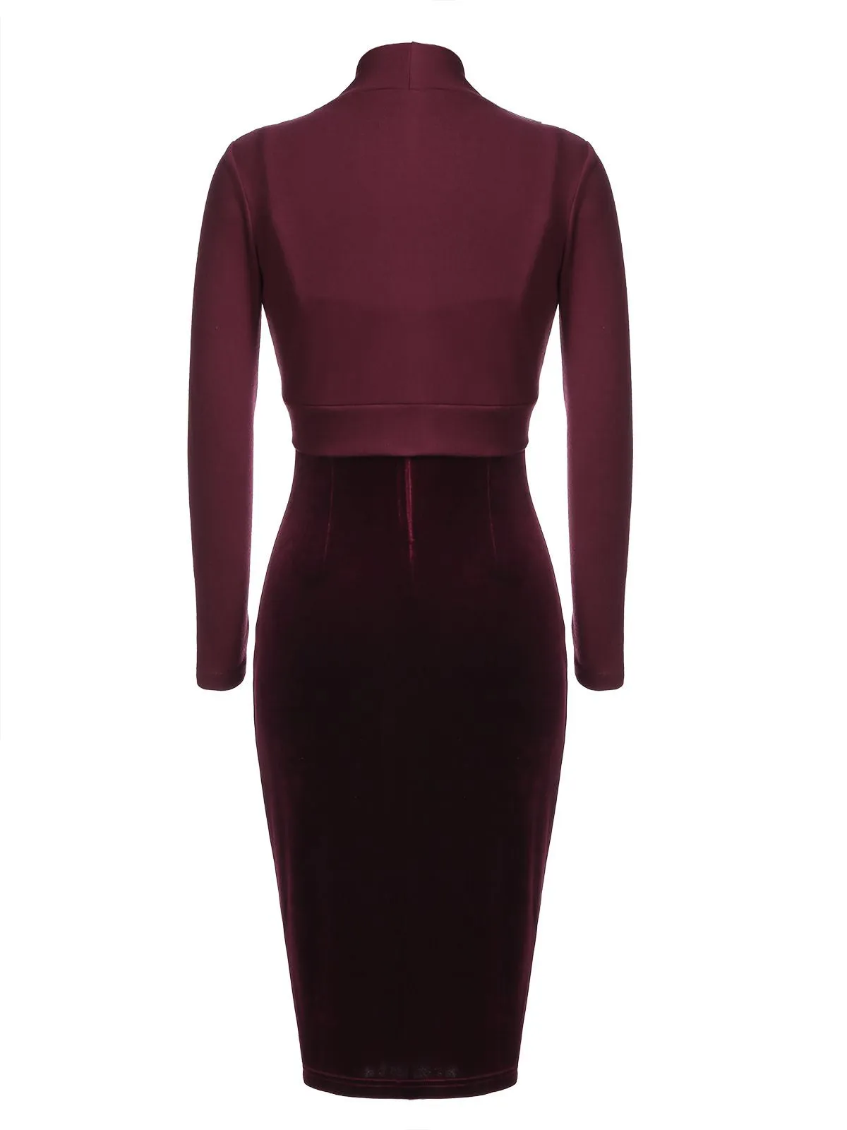 2PCS Wine Red 1960s Velvet Bodycon Dress