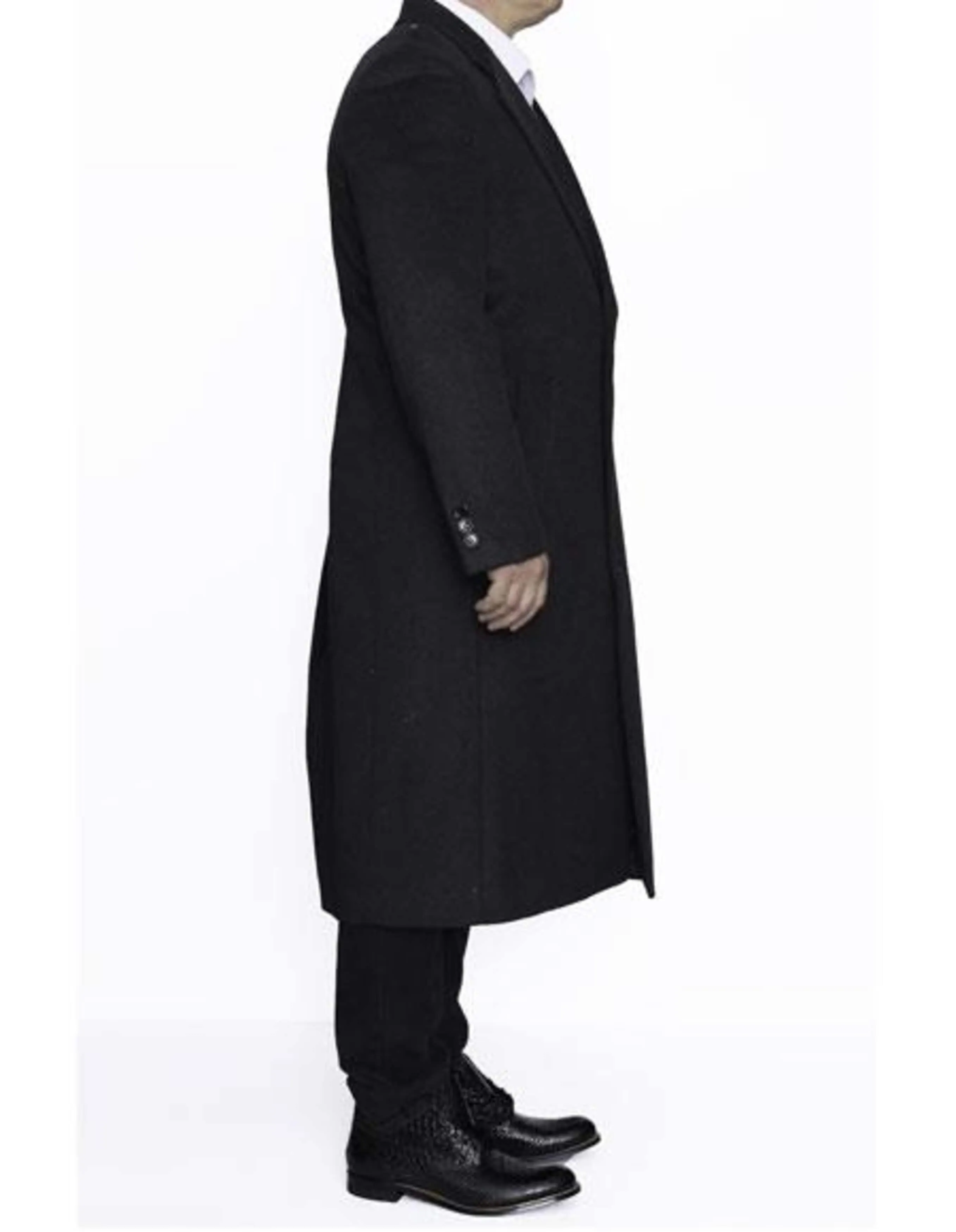 3 Button Full Length Wool Dress Ankle length Dark Charcoal Top Coat/Overcoat