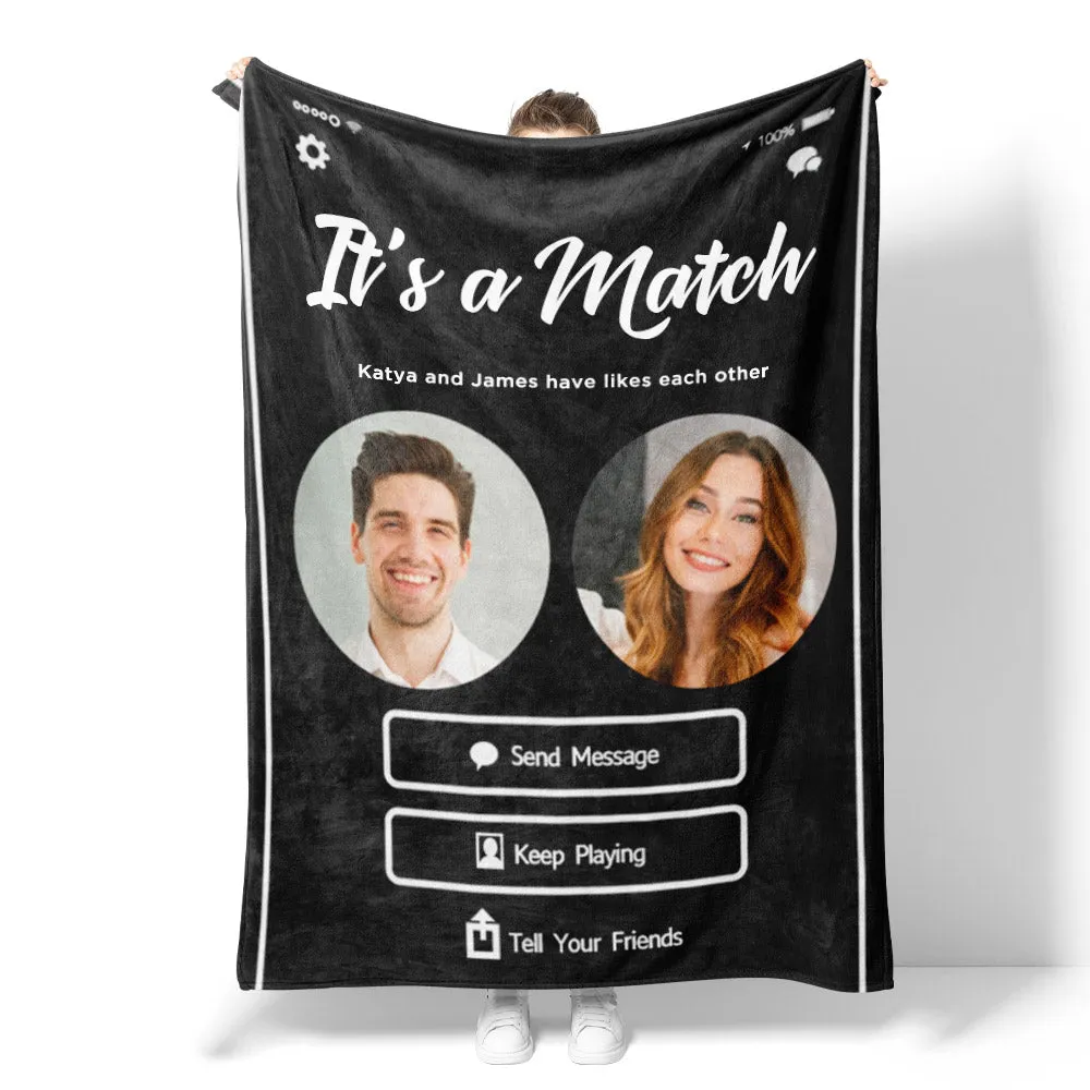 4FunGift® Custom Blankets Valentine's Day Gift Personalized It'S A Match Couple Blanket Couple Gifts