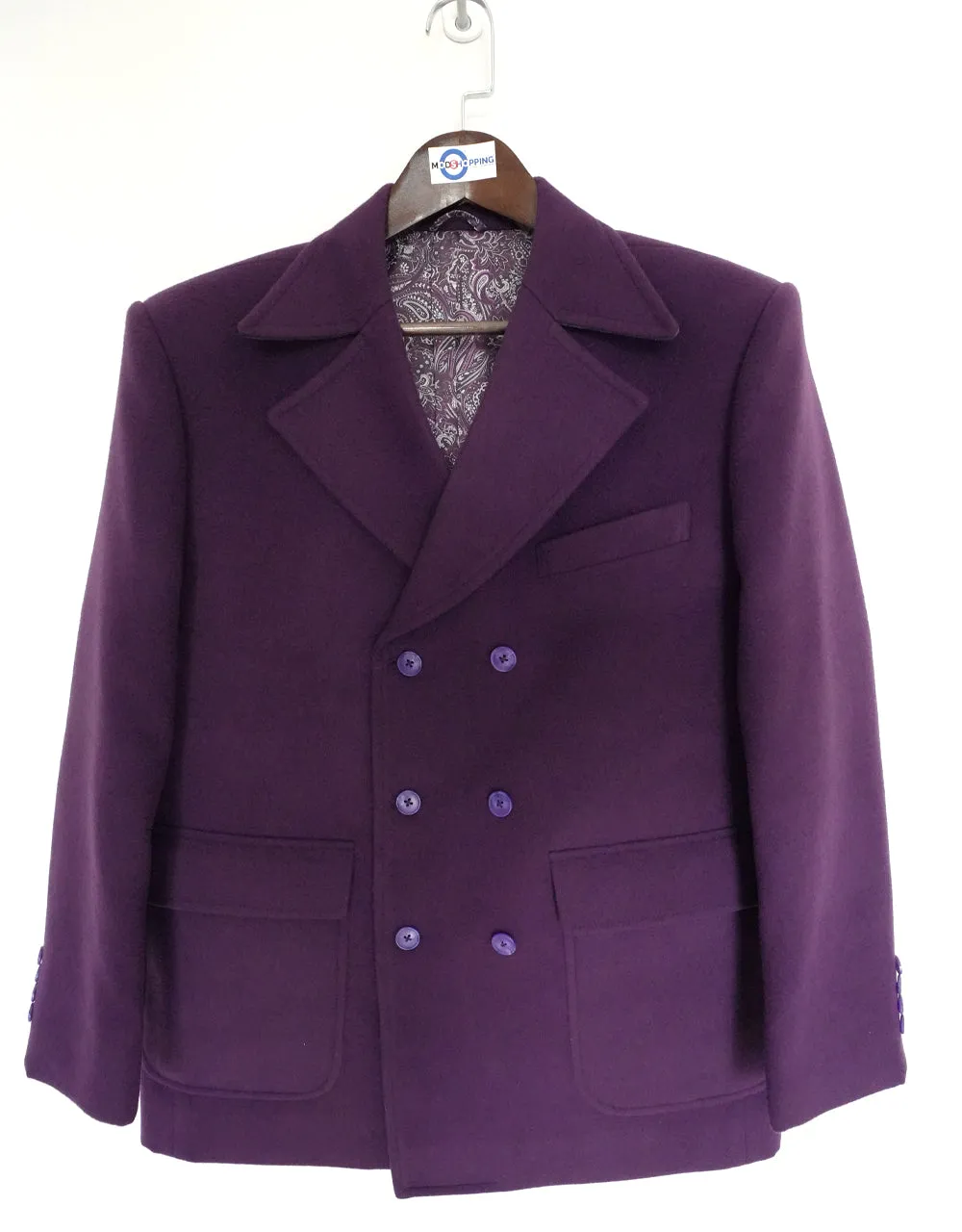 60's Retro Purple Double Breasted Pea Coat