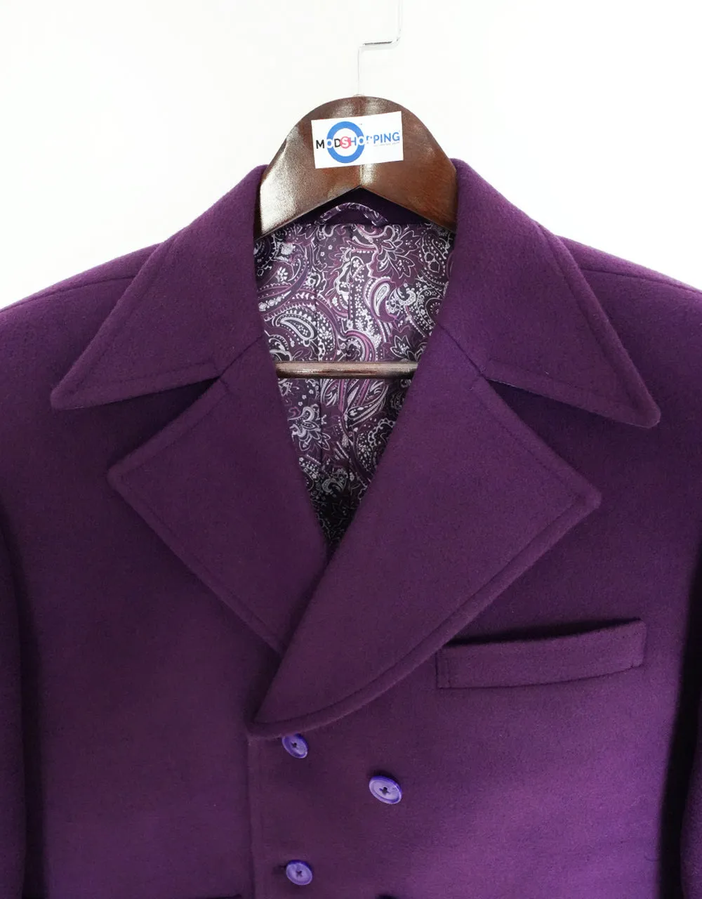 60's Retro Purple Double Breasted Pea Coat