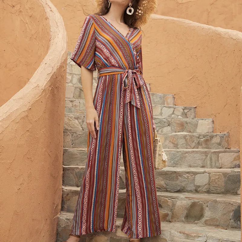 70s style Bohemian Jumpsuit Ladies Chic Waist