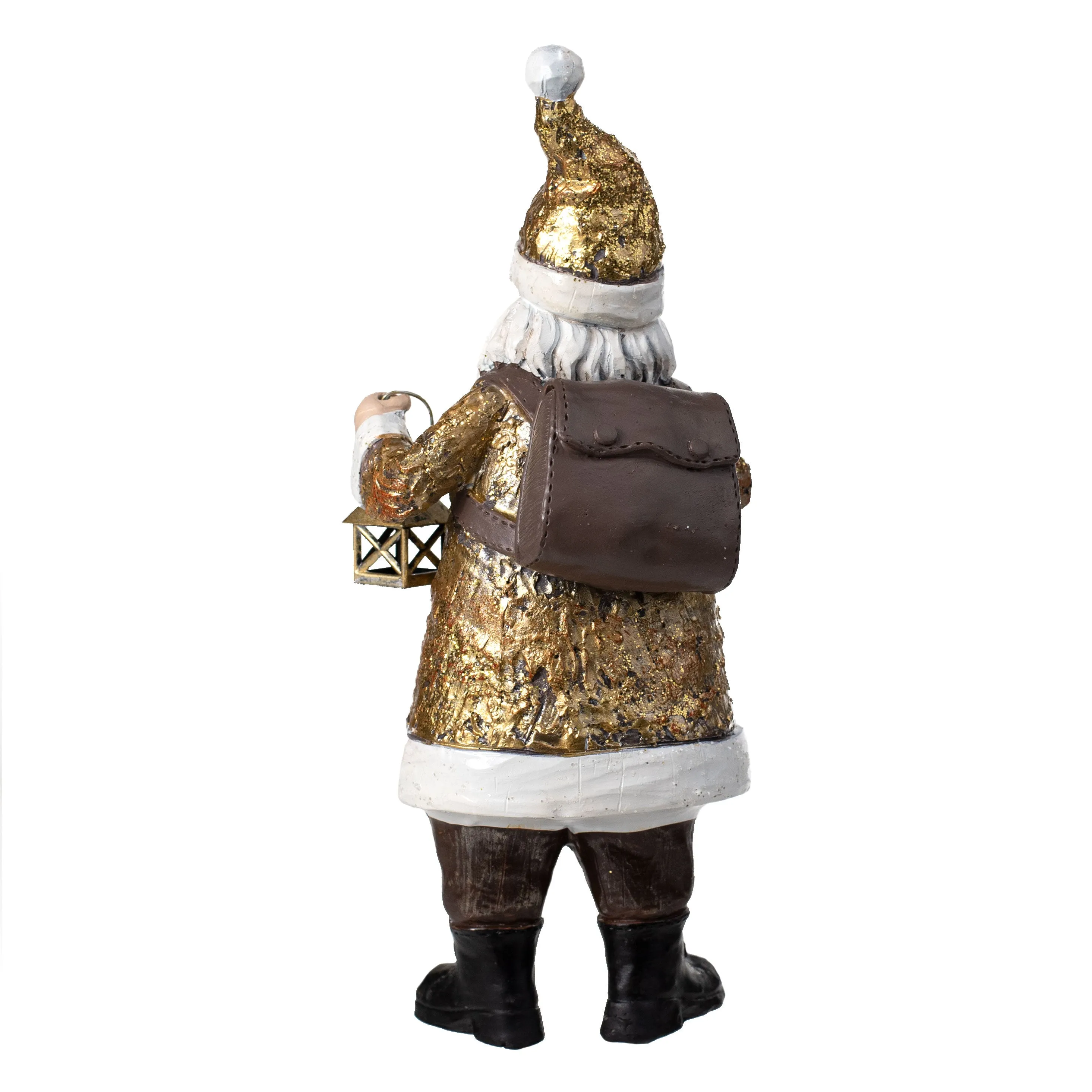 9.25" Resin Santa With Lantern Figurine: Antique Gold