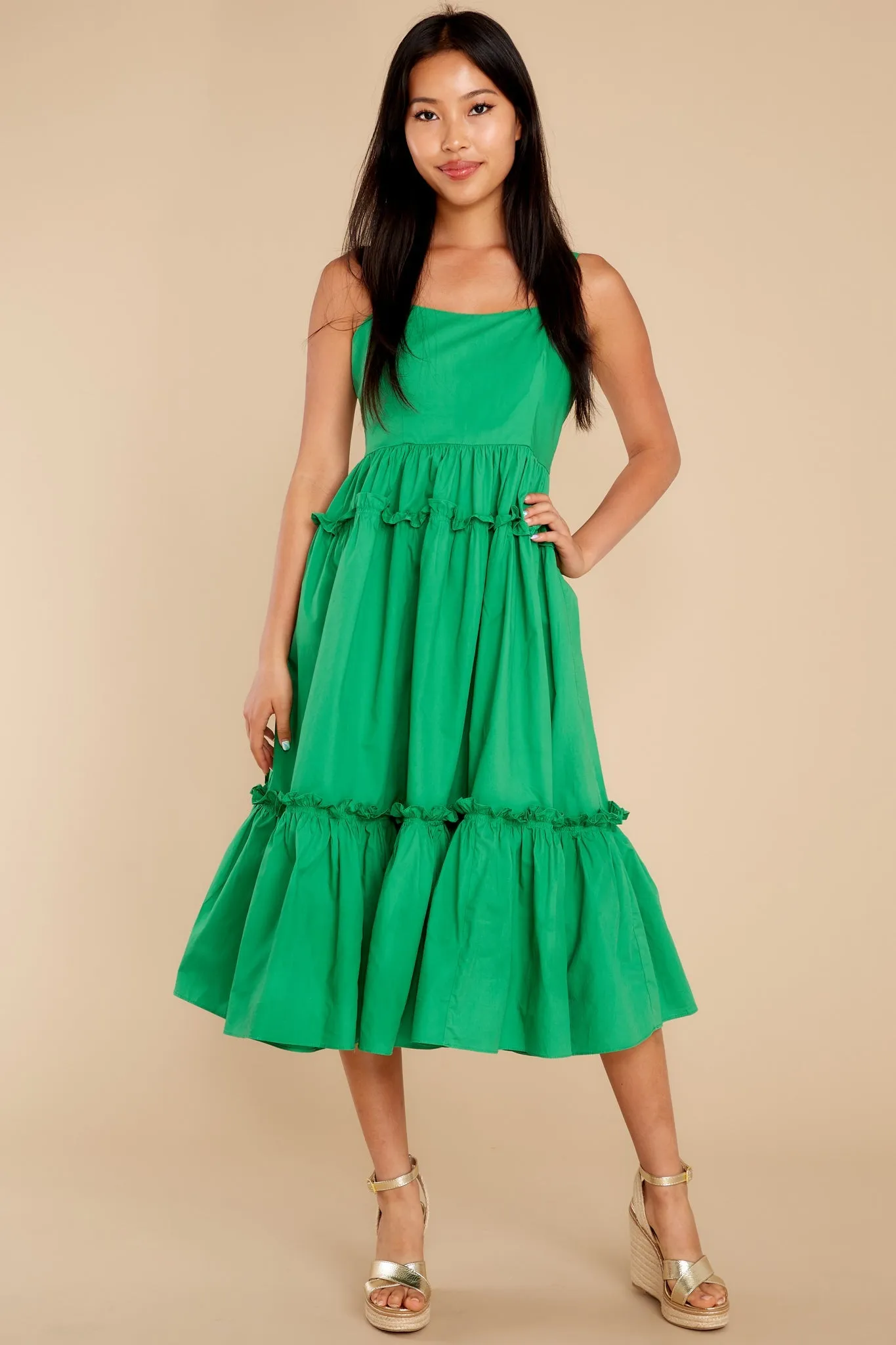 A Thousand Wishes Kelly Green Cotton Midi Dress