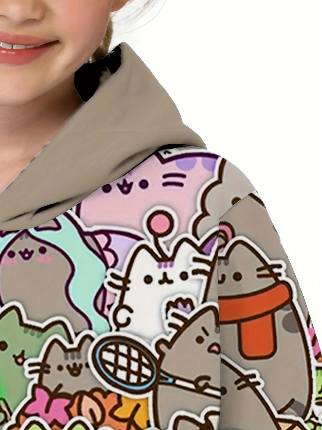 Adorable Cartoon Kitten Hoodie - Soft, Long Sleeve, Loose Fit, Versatile Sweatshirt with Kangaroo Pocket for Girls - Perfect Fall Winter Clothing for Casual Daily Wear