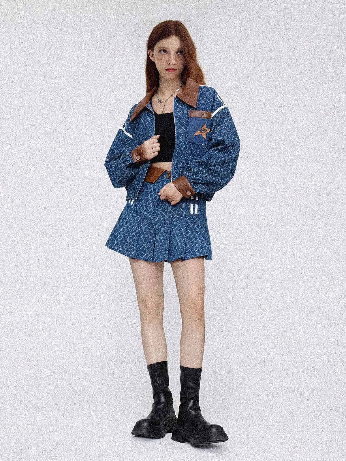 Aelfric Eden Vintage Denim Jacquard Cropped Jacket