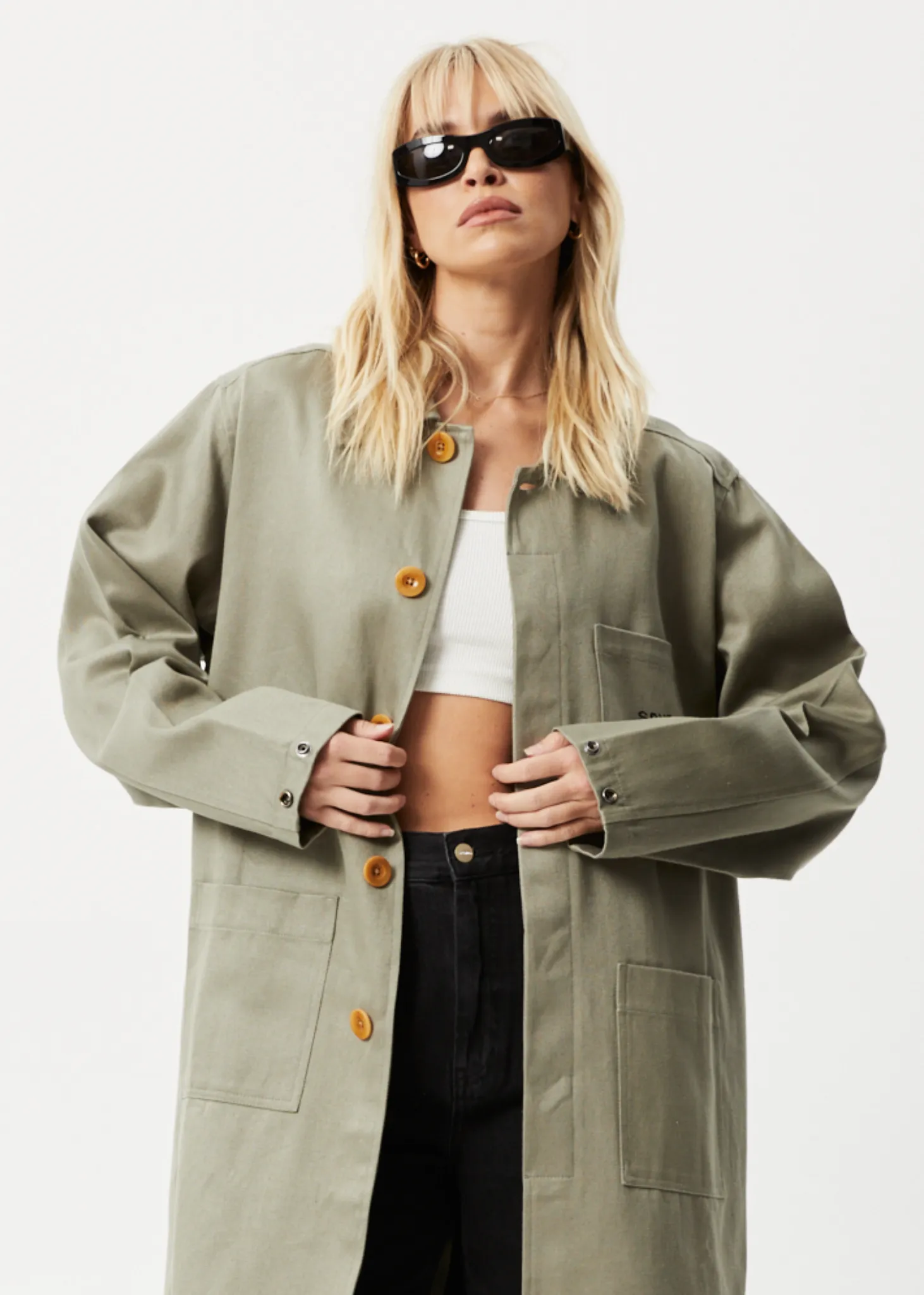 AFENDS Unisex Oracle - Trench Coat - Olive