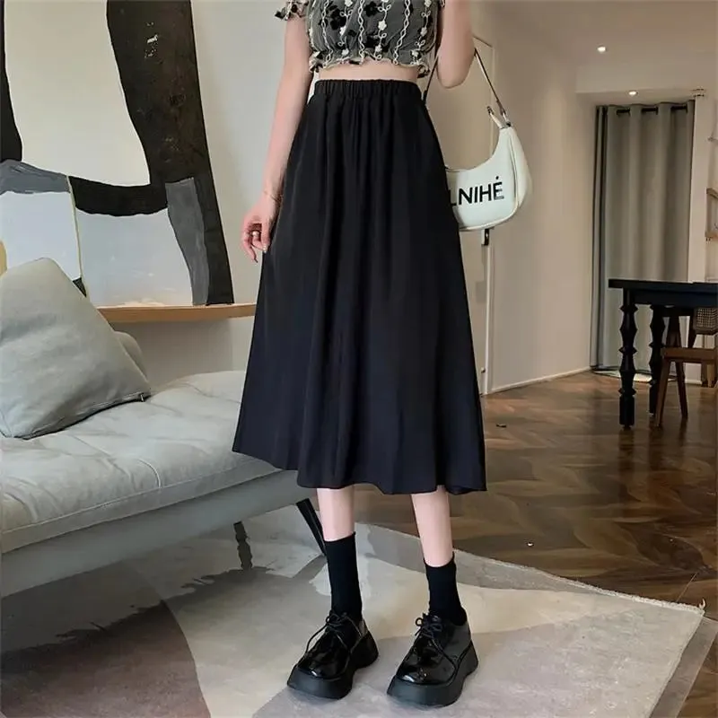 Aiertu Vintage Floral Print A-line Pleated Long Skirts Summer Women Korean Skirt Streetwear Drawstring Elastic Waist Midi Skirt