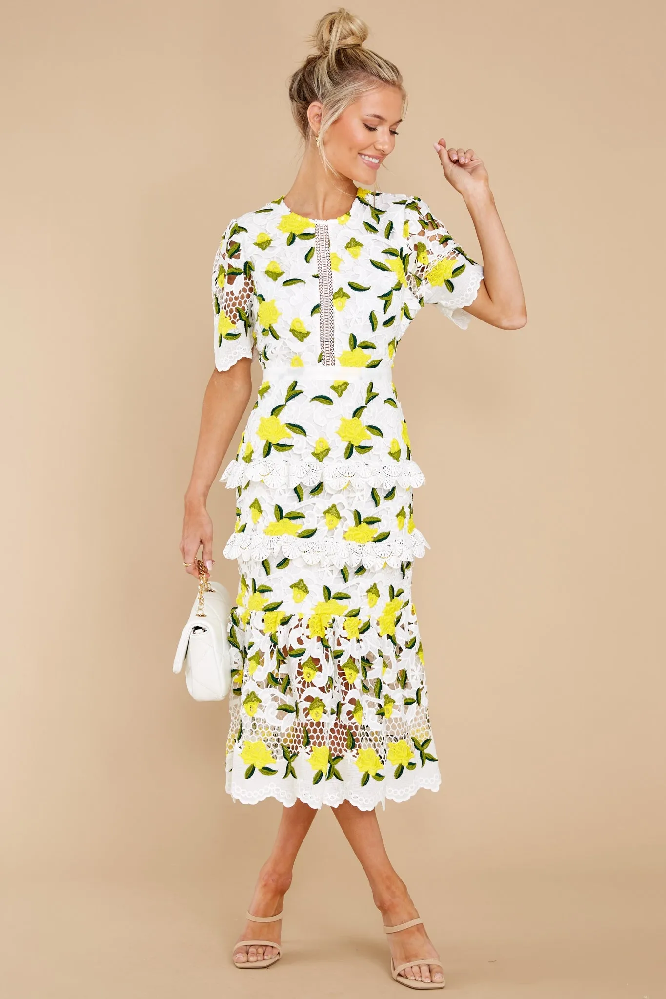 All I Wanted Yellow Floral Lace Midi Dress