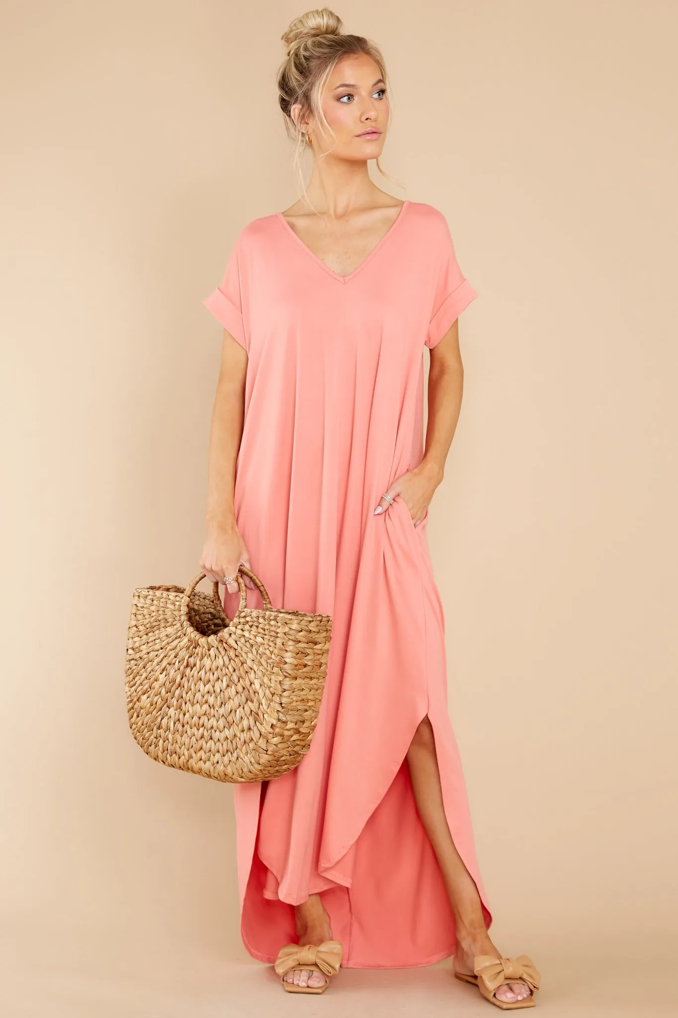 Always The Same Thing Peach Maxi Dress