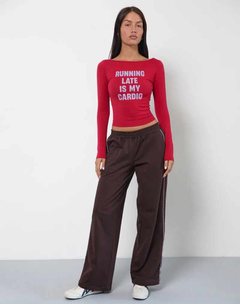 Amabon Long Sleeve Top in Adrenaline Red with Running Late Slogan