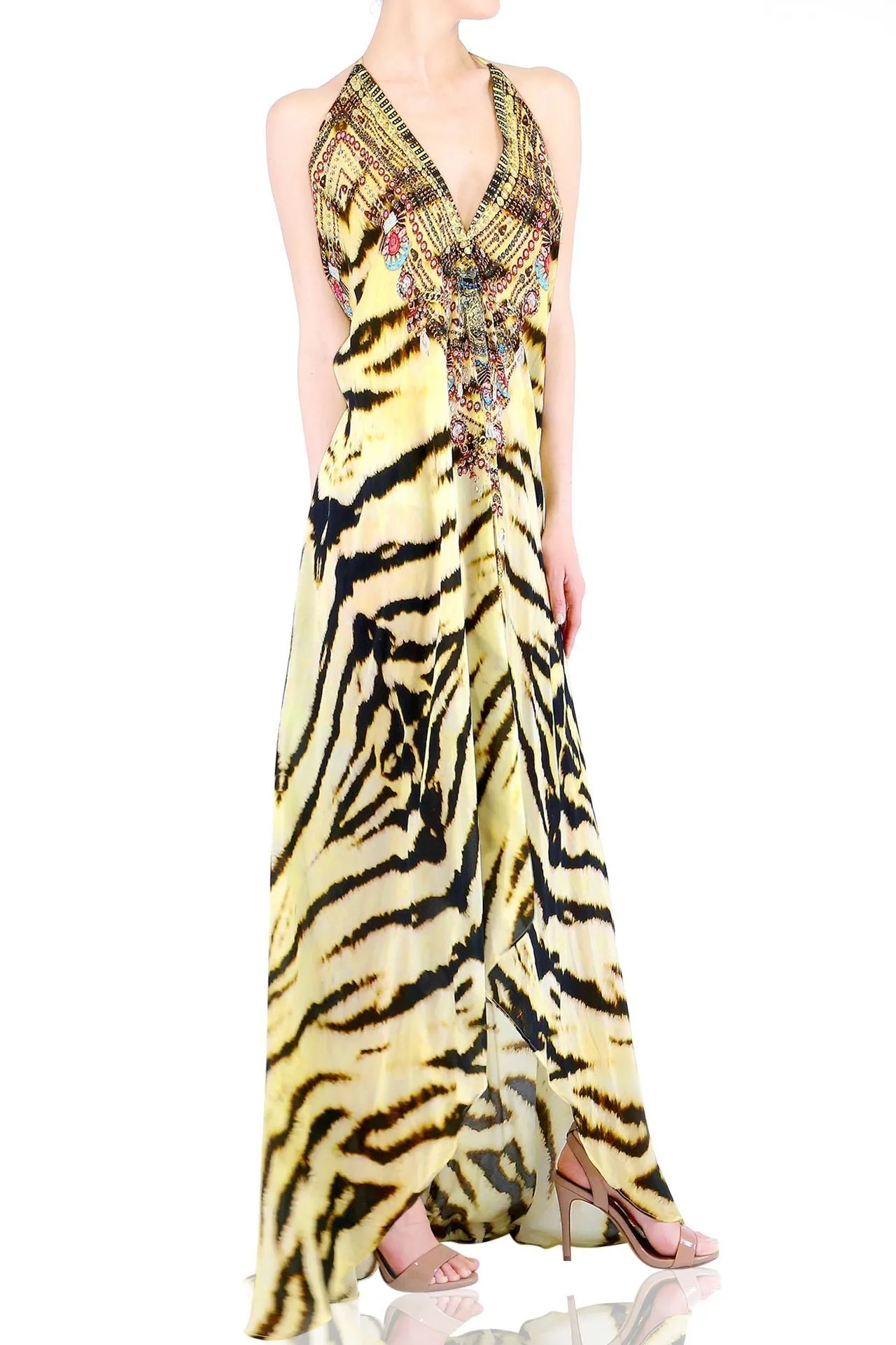 Animal Print Backless Maxi Dress