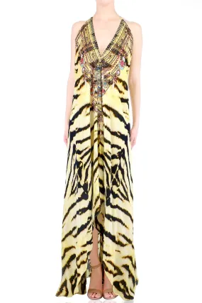 Animal Print Backless Maxi Dress