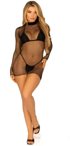 Anything But Basic Fishnet Dress- O/S (Black)