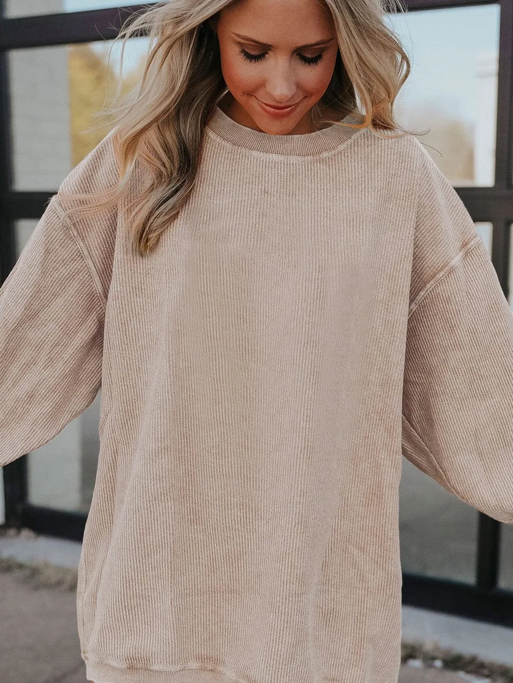 Apricot Corded Ribbed Oversized Sweater