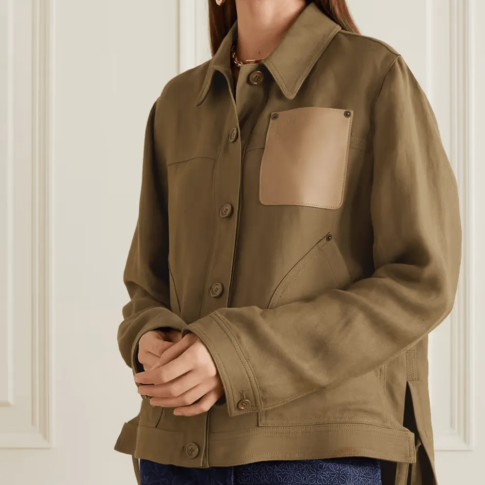 Army Green Leather Shirt For Women