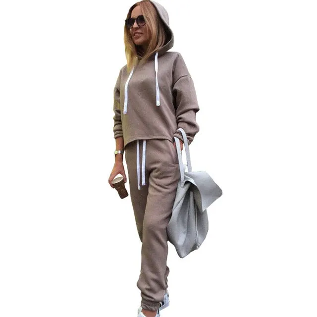 Autumn Tracksuit Long Sleeve Thicken Hooded Sweatshirts 2 Piece