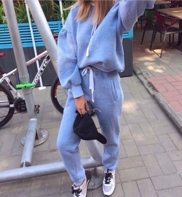 Autumn Tracksuit Long Sleeve Thicken Hooded Sweatshirts 2 Piece