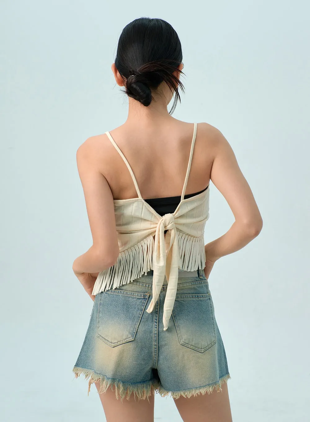 Back Tie Fringe Top BU308