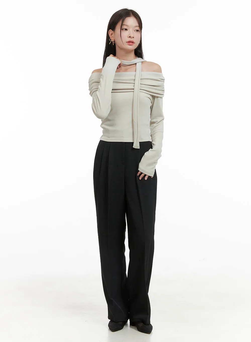 Banded Pintuck Wide Leg Pants OG416