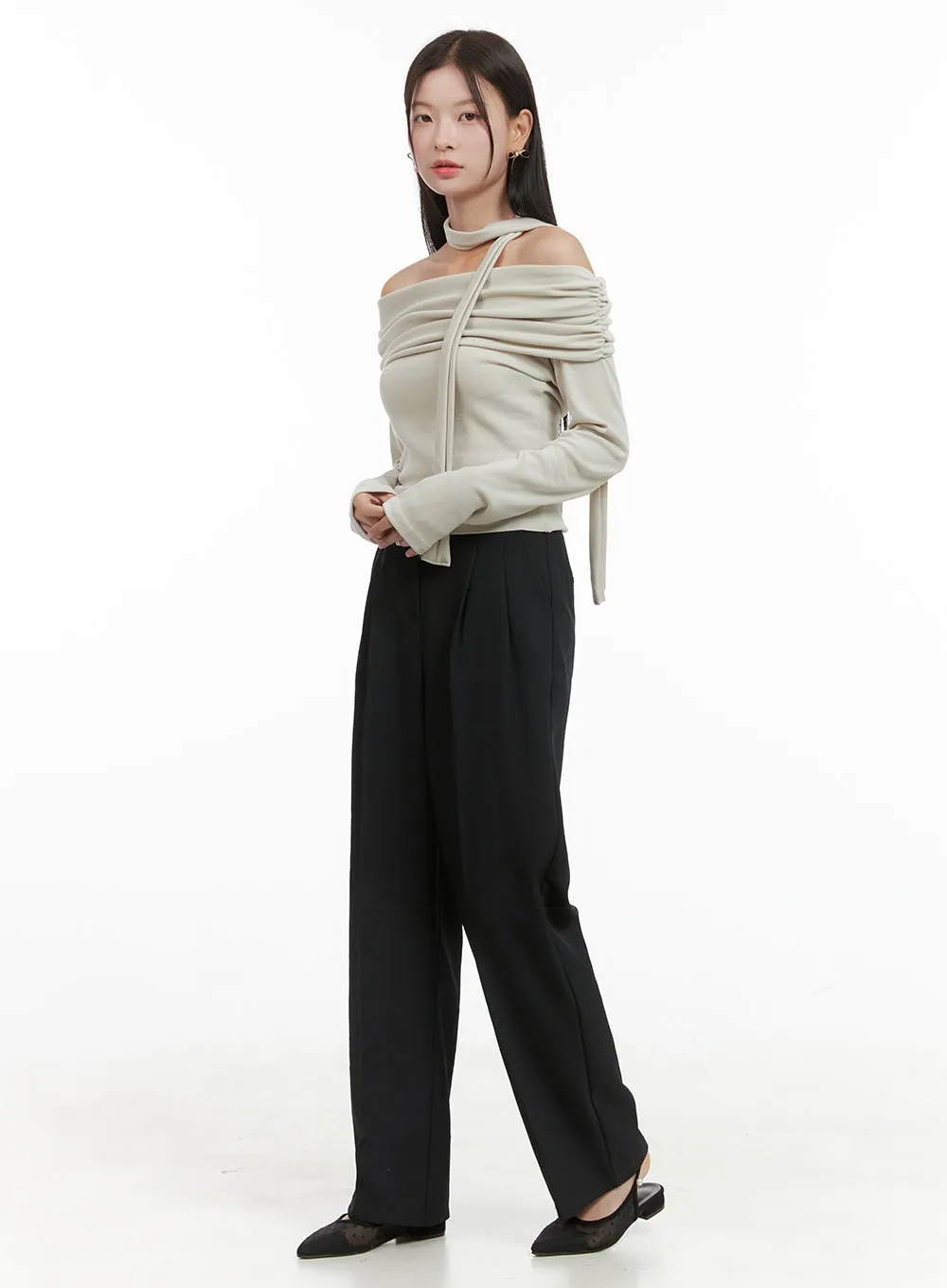 Banded Pintuck Wide Leg Pants OG416