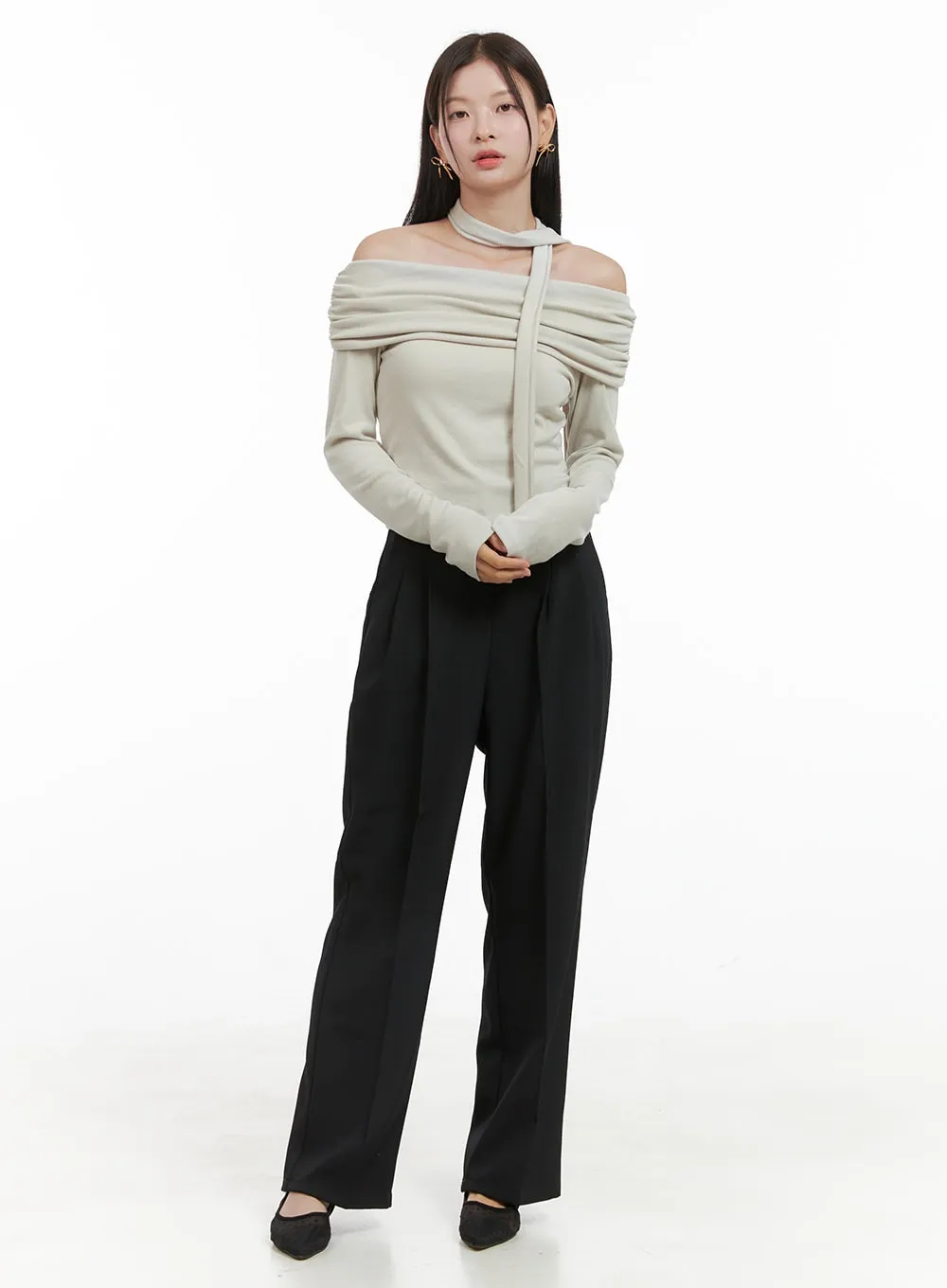 Banded Pintuck Wide Leg Pants OG416