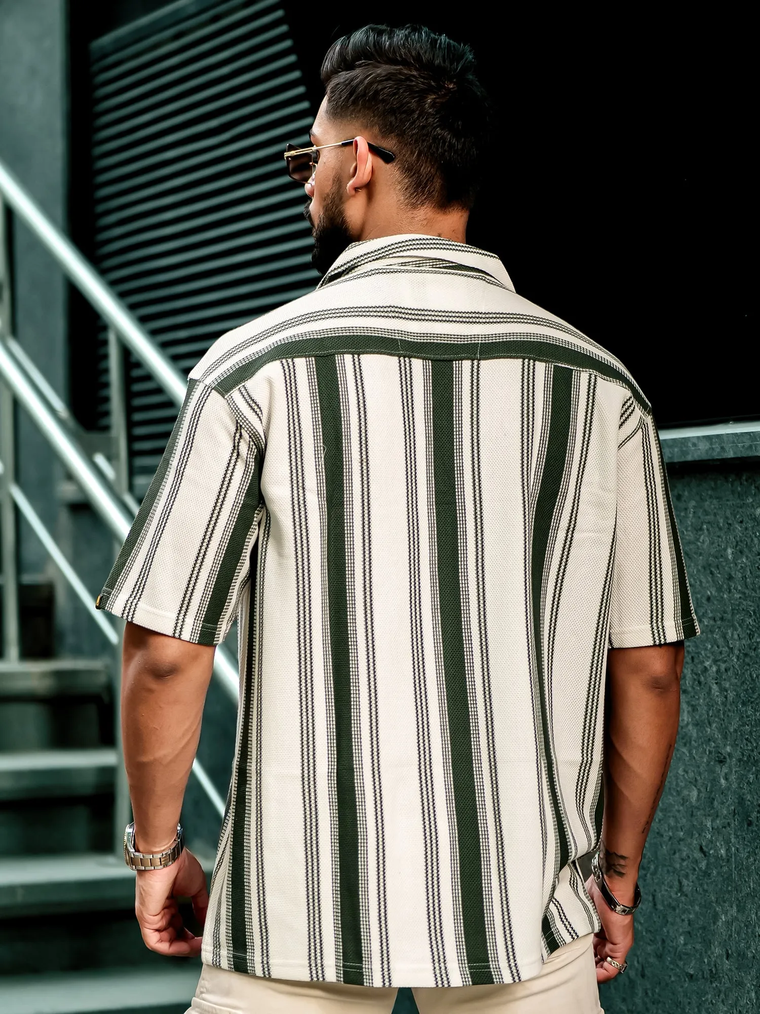 Barcode Stripe Bottle Green Shirt