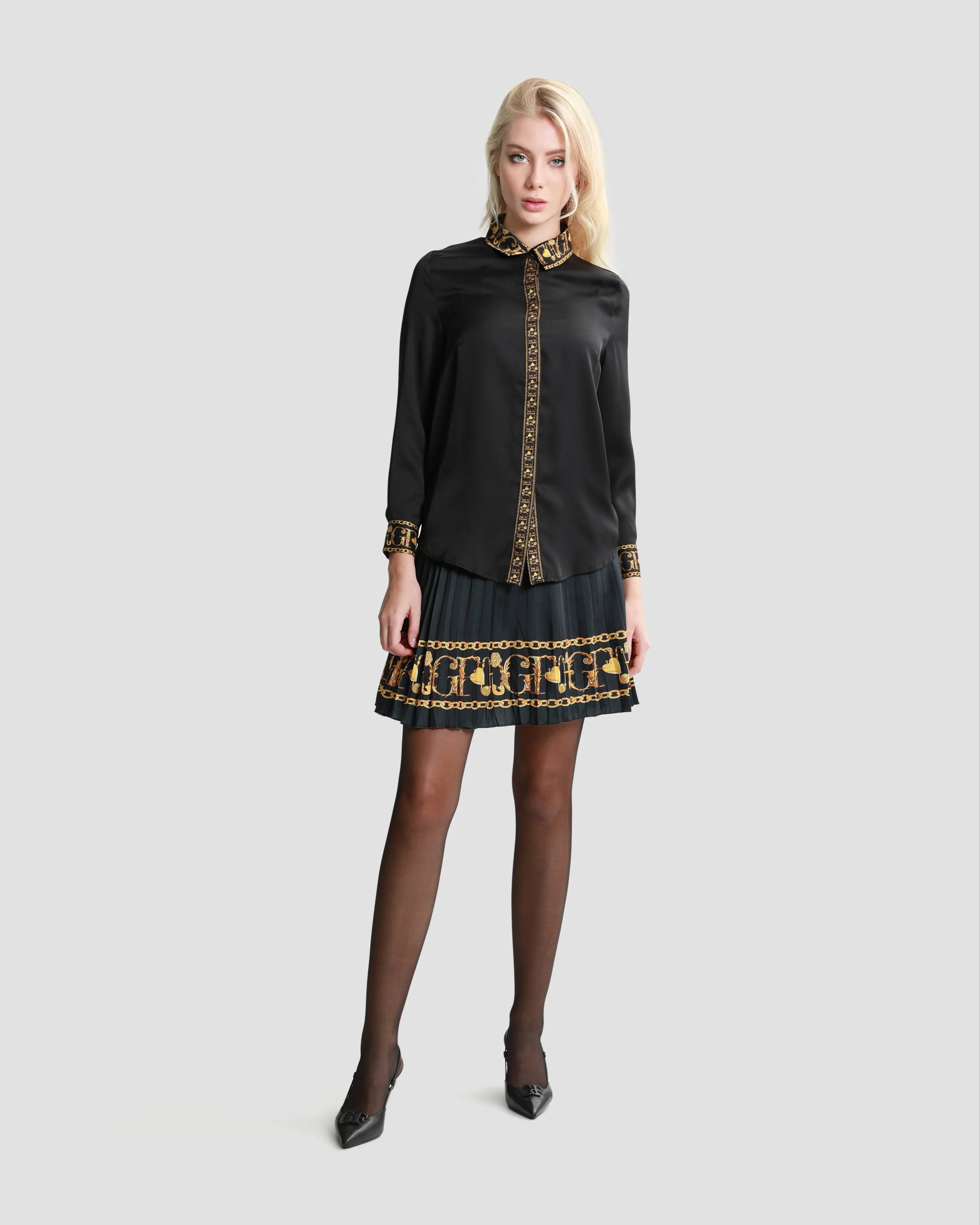 Baroque Trim Pleated Skirt