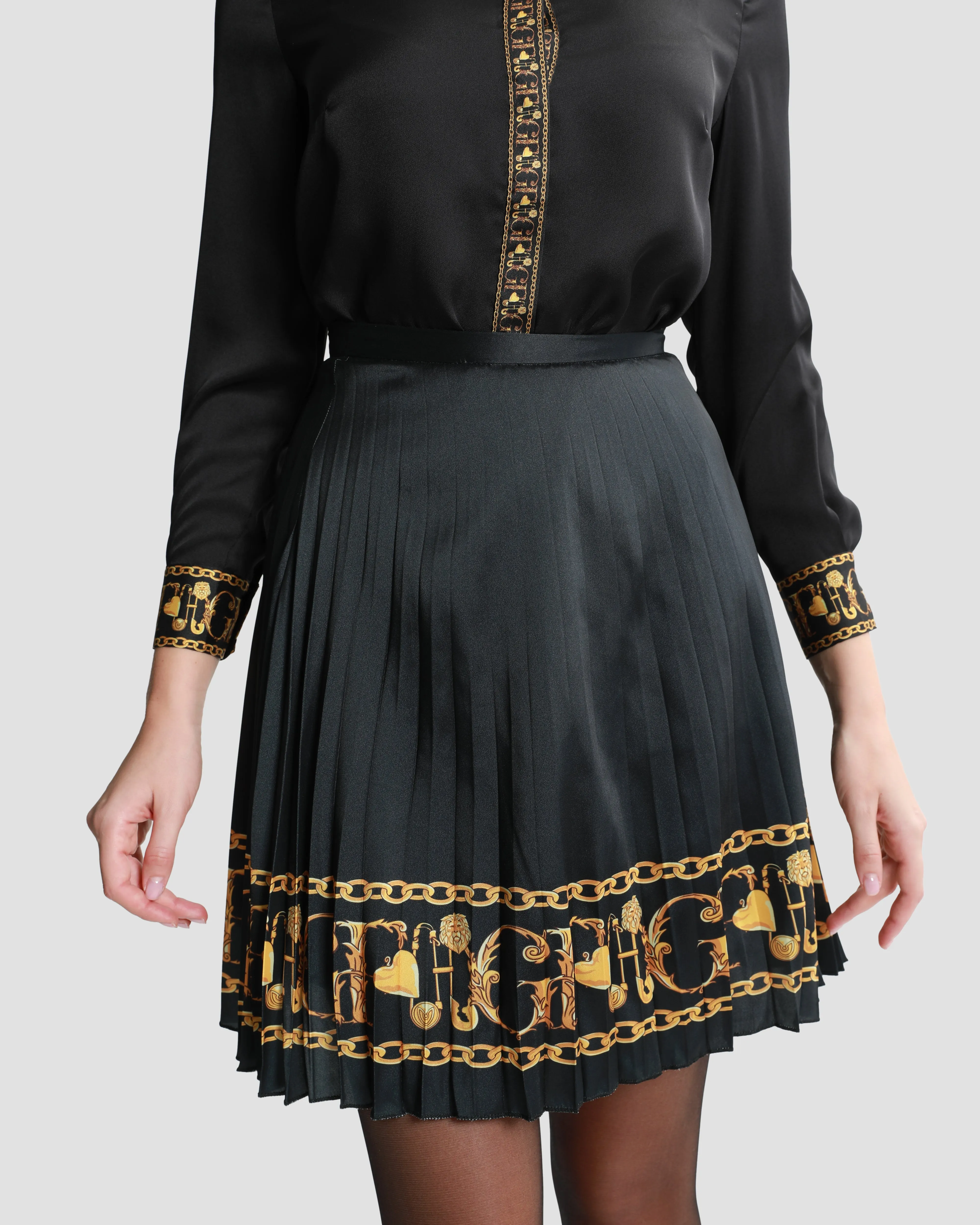 Baroque Trim Pleated Skirt