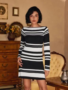 Bertin Long Sleeve Stripe Knitted Mini Dress