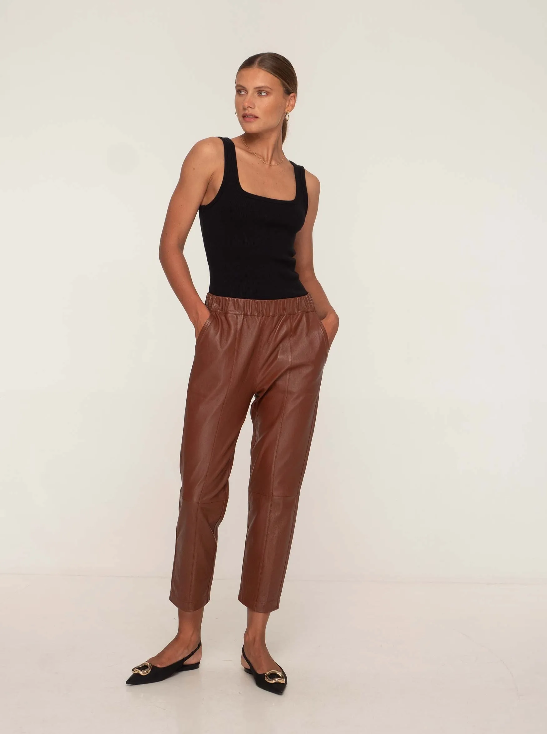 BIANCA LEATHER JOGGER - WHISKEY